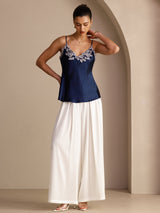 [Azul Oscuro] SilkSilky-ES Spaghetti Strap V Neck Top de tirantes 007