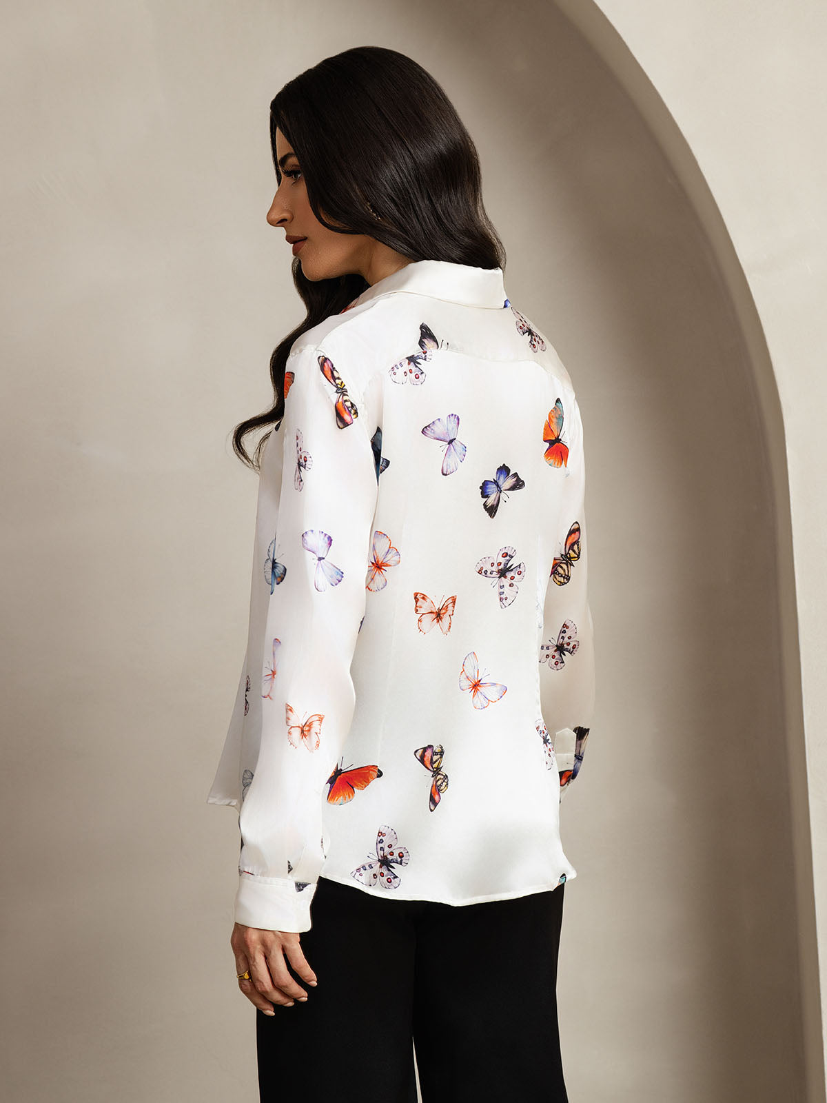 [Mariposa Blanca] SilkSilky-ES Seda Lapel Collar Blusas de Mujer 002