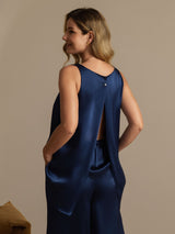 [Azul Oscuro] SilkSilky-ES Sleeveless Pijamas de mujer 002