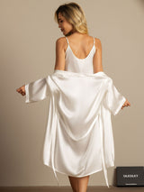 [Blanco] SilkSilky-ES 3/4 Sleeve Escote Cuchara Pijamas de mujer 002