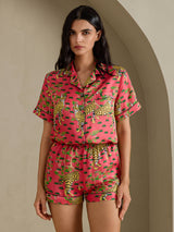 [Serval Coral] SilkSilky-ES Short Sleeve Notch Collar Pijamas de mujer 005