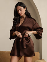 [Café] SilkSilky-ES 3/4 Sleeve Bata de mujer 005