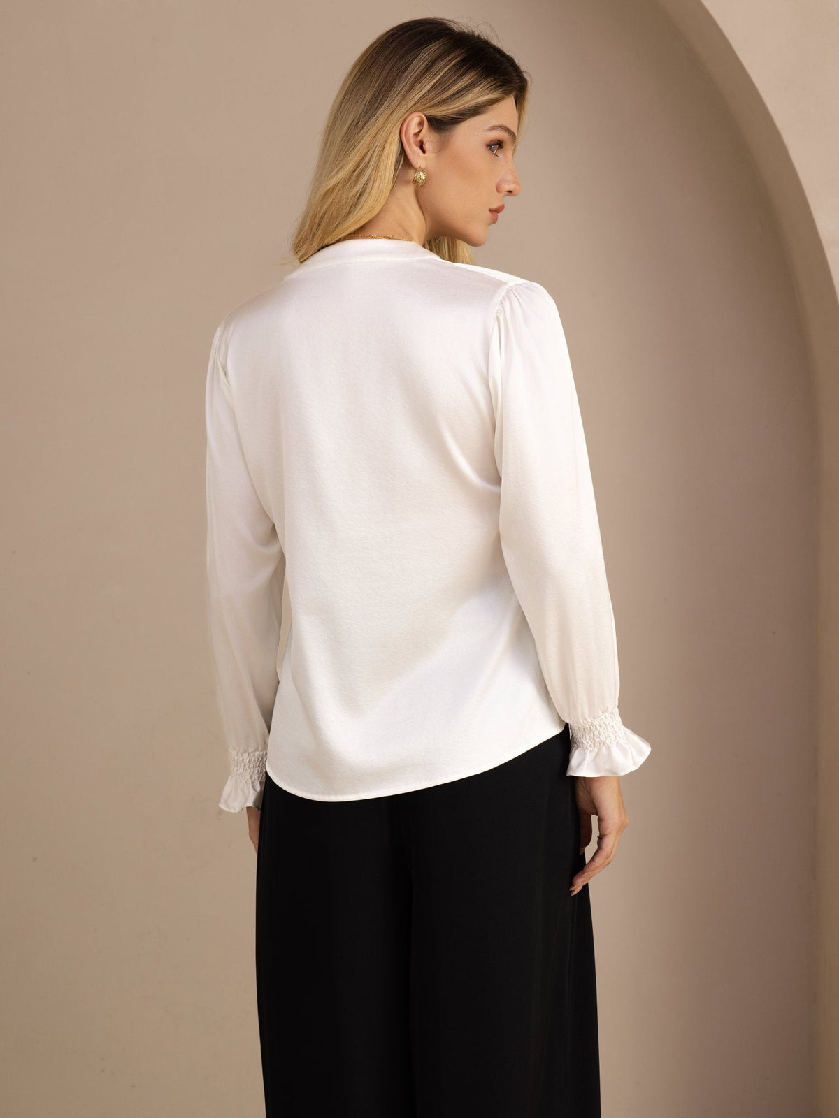 [Blanco] SilkSilky-ES Long Sleeve Blusas 002