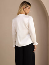 [Blanco] SilkSilky-ES Long Sleeve Blusas 002