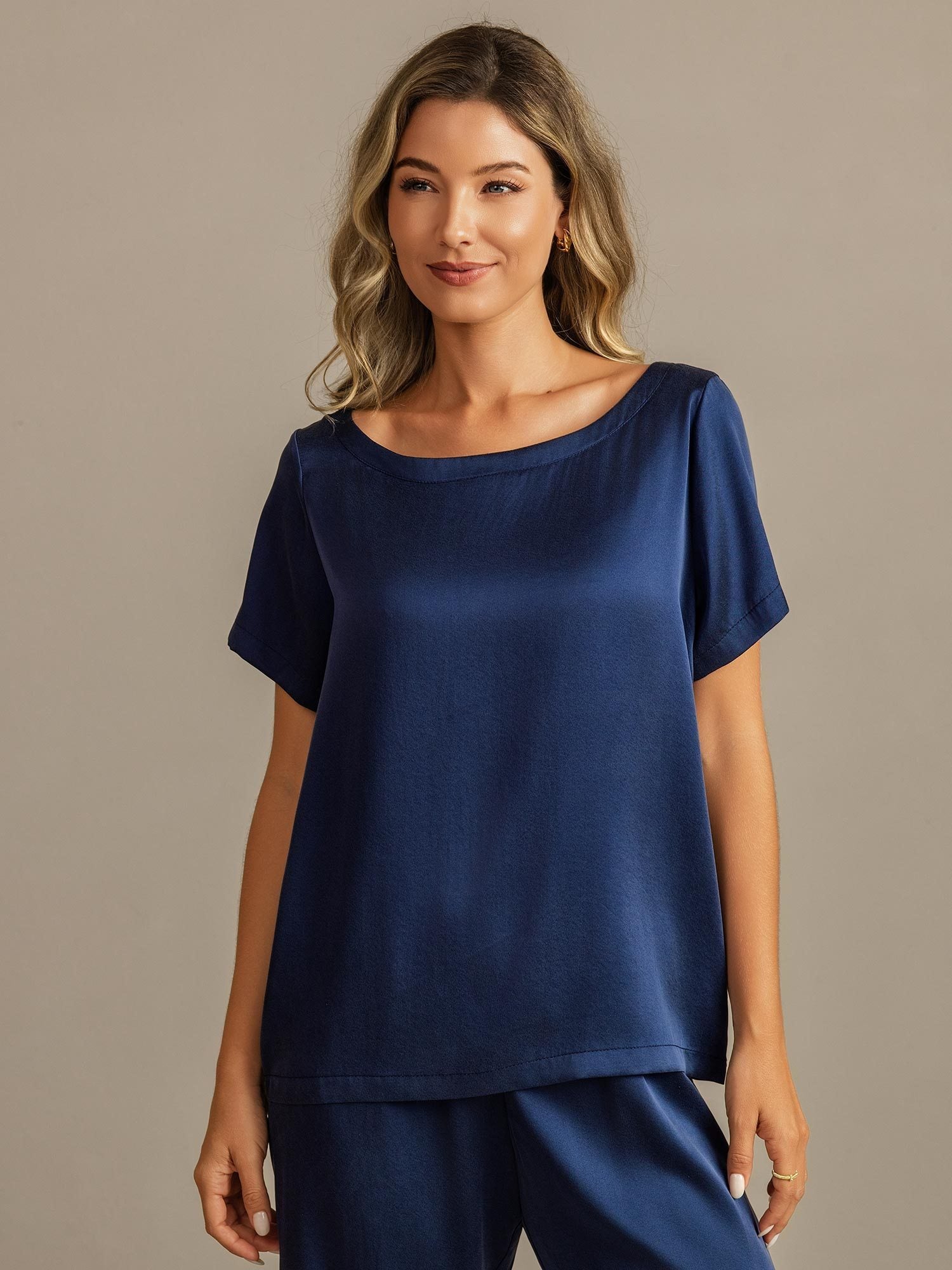 [AzulOscuro] SilkSilky-ES 19Momme Seda Womens Pajamas 007