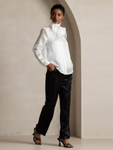 [Negro] SilkSilky-ES 19Momme Seda Womens Pants 006