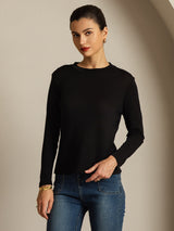 [Negro] SilkSilky-ES Seda Pura Womens T-Shirt 008