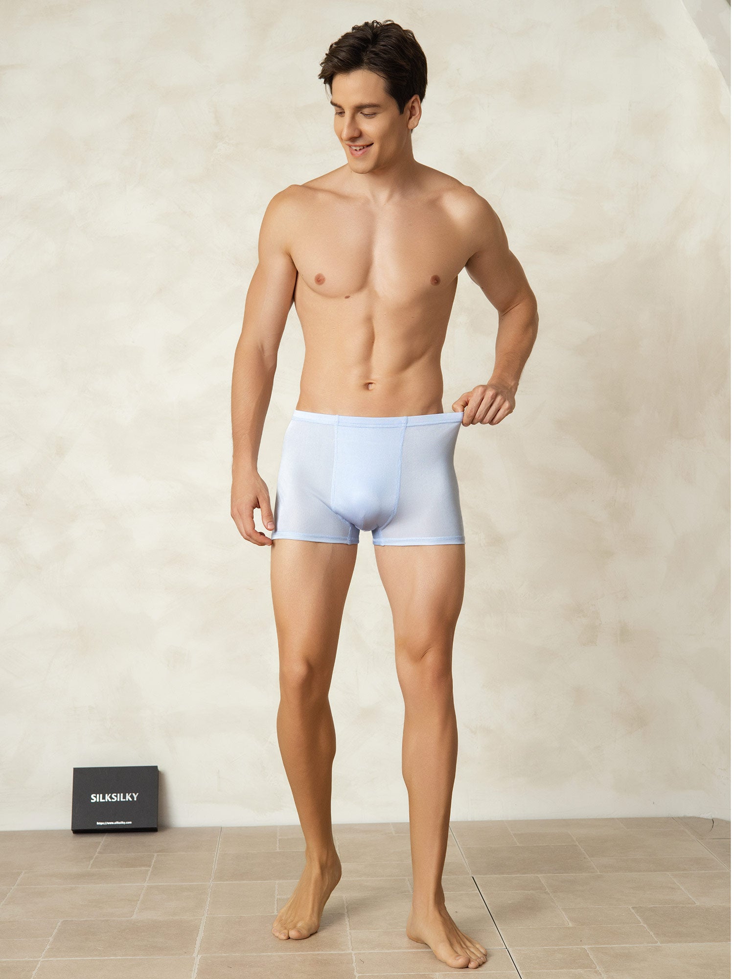 [Azul Claro] SilkSilky-ES Tejido de seda Mens Underwear 004