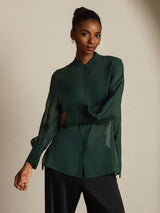 [Verde Oscuro] SilkSilky-ES Seda Pura Womens Shirt 001