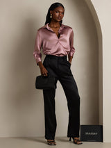 [Malva Pálido] SilkSilky-ES 3/4 Sleeve Lapel Collar Blusas de Mujer 007
