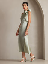 [Verde Claro] SilkSilky-ES Sleeveless Halter Vestido 006