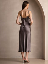 [Caqui Oscuro] SilkSilky-ES Spaghetti Strap V Neck Vestido 002