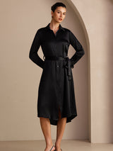 [Negro] SilkSilky-ES Long Sleeve Lapel Collar Vestido 007
