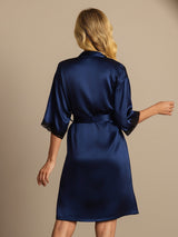 [Azul Oscuro] SilkSilky-ES Half Sleeve Bata de mujer 002