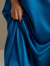 [Azul Real] SilkSilky-ES 3/4 Sleeve Round Neck Vestido 003