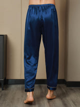 [Azul Oscuro] SilkSilky-ES Seda Pura Mens Sleep Bottoms 008,