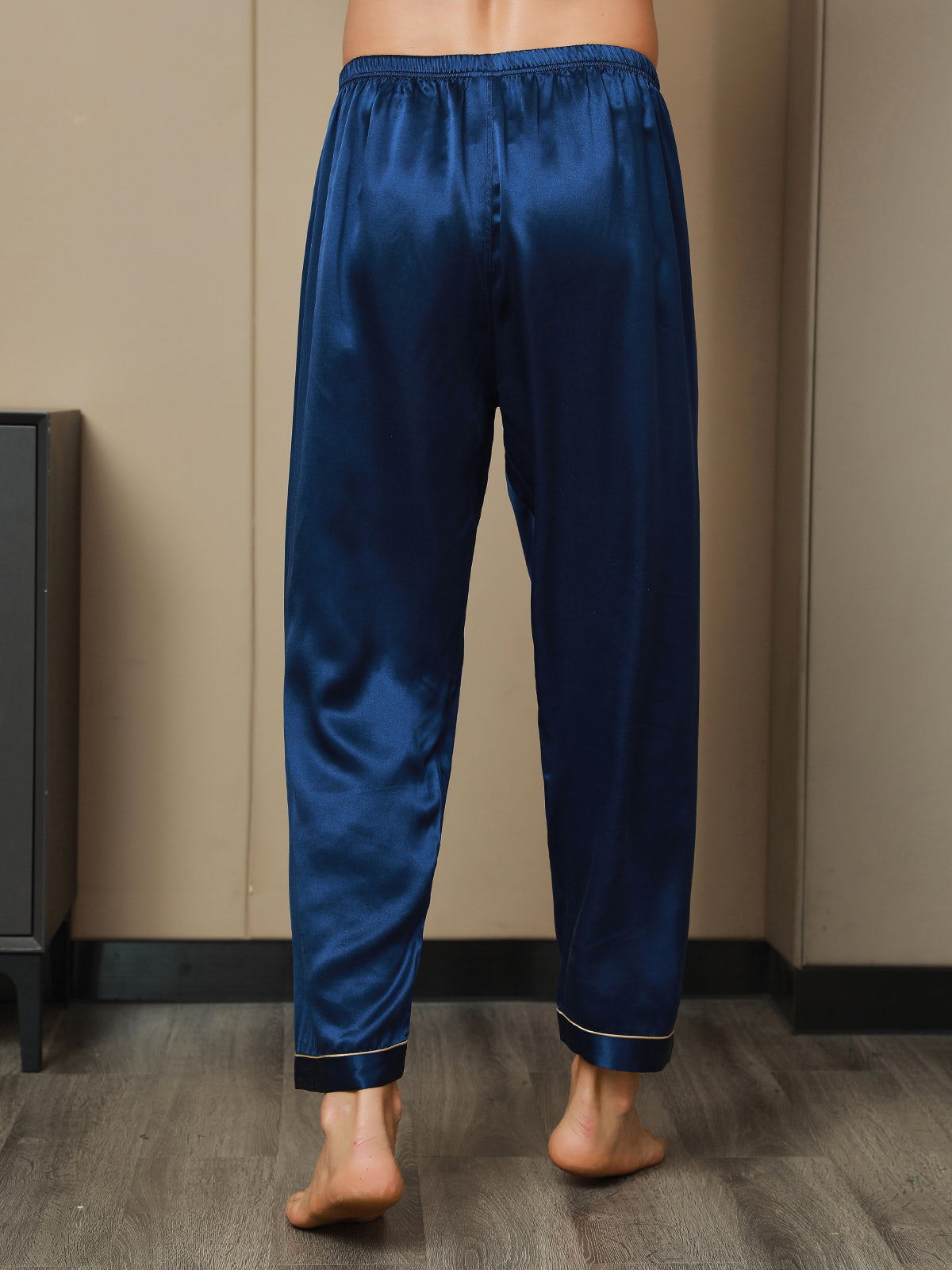 [Azul Oscuro] SilkSilky-ES Seda Pura Mens Sleep Bottoms 008