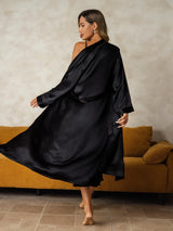 [Negro] SilkSilky-ES Long Sleeve V Neck Conjunto de camisón y bata 002