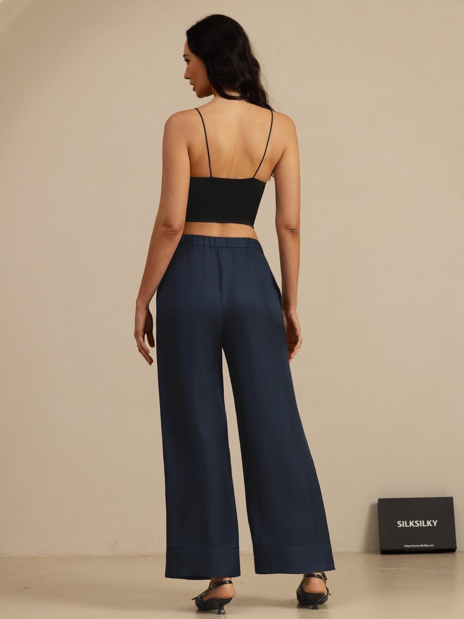 [Azul Oscuro] SilkSilky-ES 18Momme Womens Pants 002