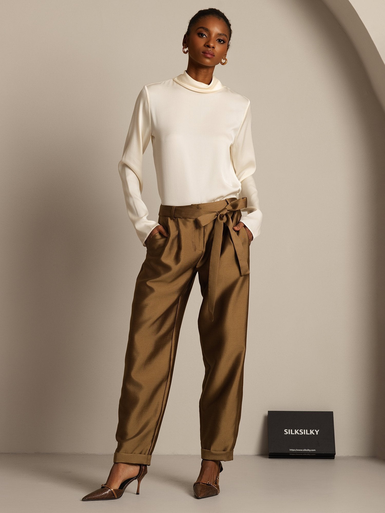 [Bronce] SilkSilky-ES 32Momme Silk-Wool Blend Womens Pants 003,