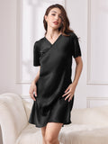 SilkSilky ES Seda Pura Manga corta Cuello en V Camisón Negro 005