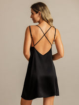 [Negro] SilkSilky-ES Spaghetti Strap V Neck Camisón 002
