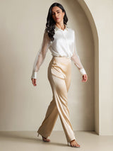 [Blanco] SilkSilky-ES Long Sleeve Lapel Collar Blusas de Mujer 008