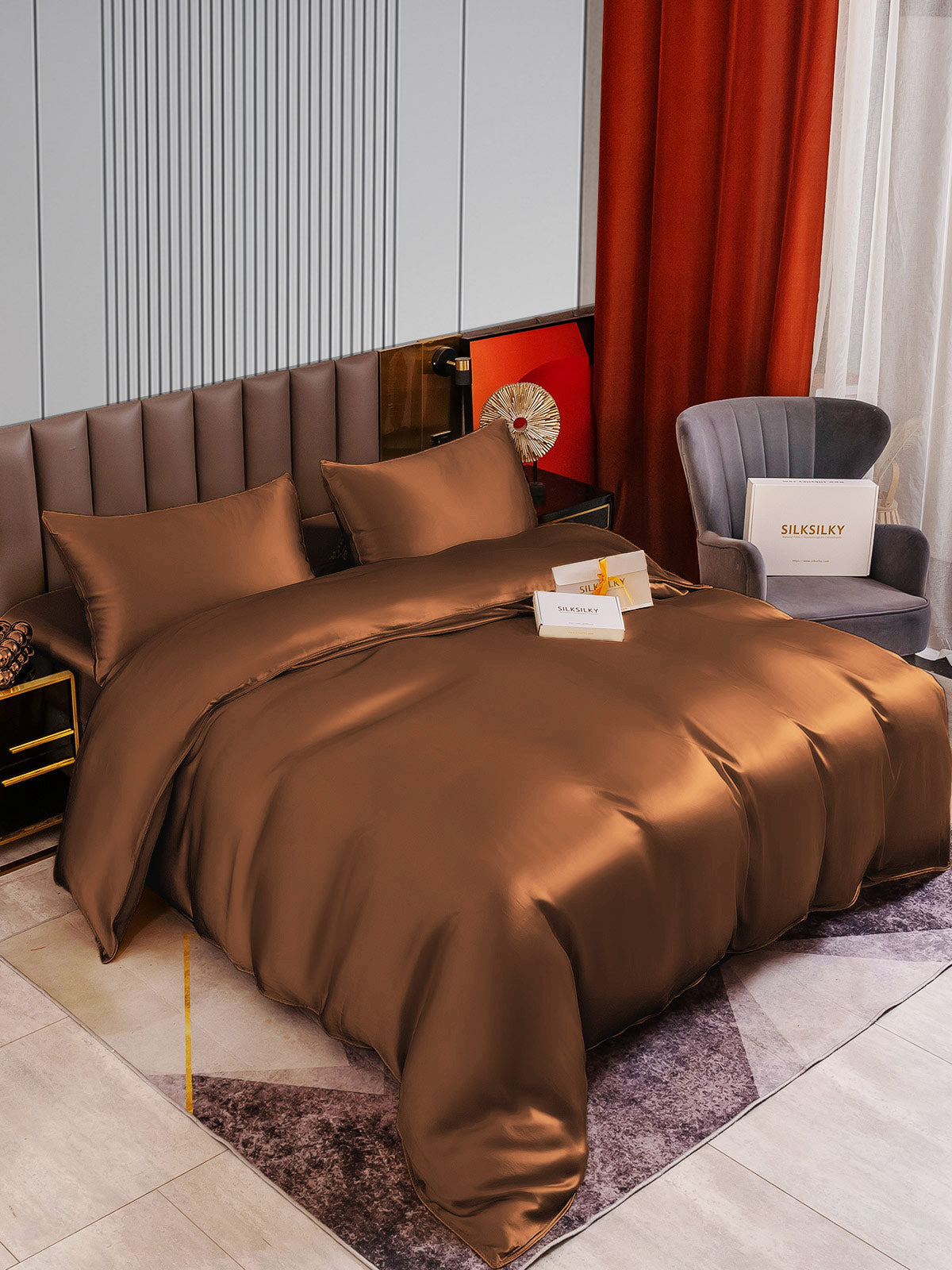 [Café] SilkSilky-ES 22Momme Seda Pura Bedding Set 002