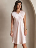 SilkSilky-ES Seda Pura Sin mangas Cuello en V Vestido Rosa 006