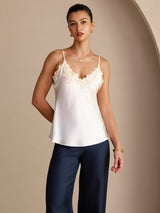 [Blanco] SilkSilky-ES Spaghetti Strap V Neck Top de tirantes 003