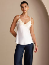 [Blanco] SilkSilky-ES Spaghetti Strap V Neck Top de tirantes 003