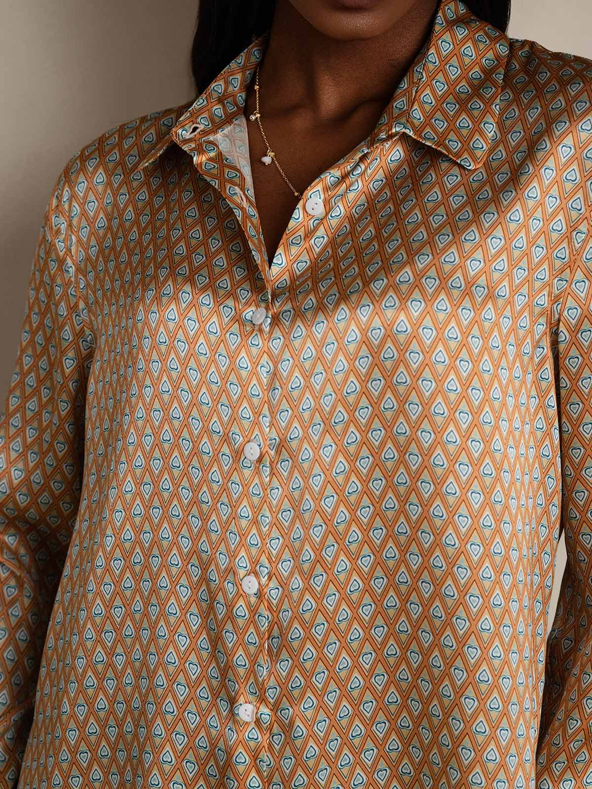 [Floral] SilkSilky-ES Seda Lapel Collar Blusas de Mujer 009