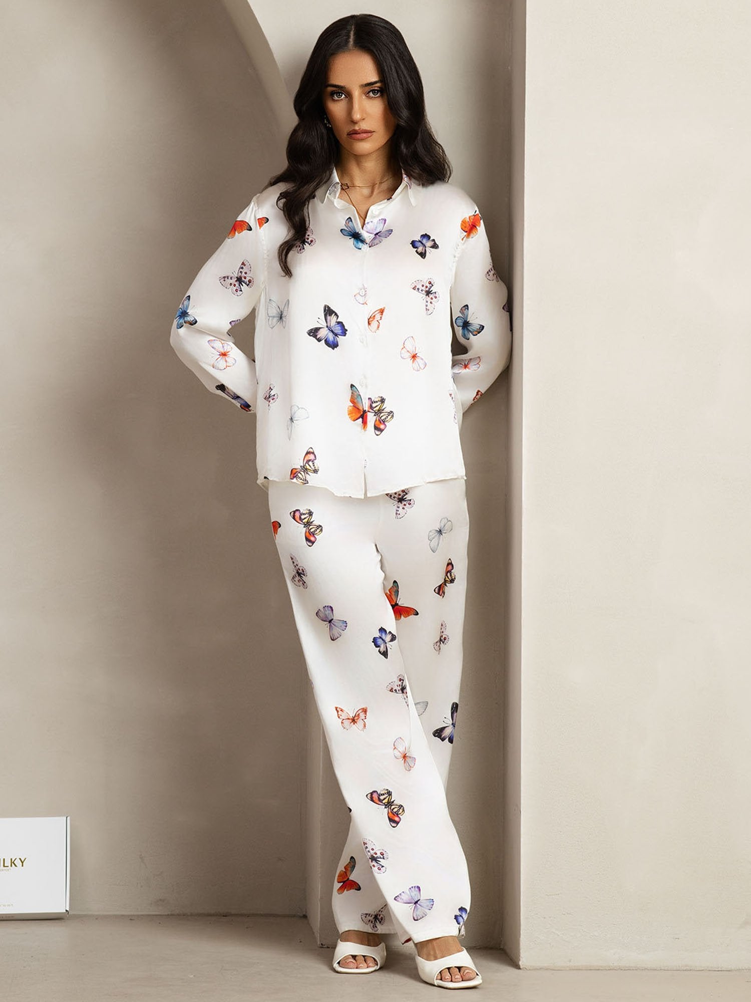[MariposaBlanca] SilkSilky-ES 19Momme Seda Lapel Collar Women''s Outfit Sets 003