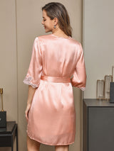 [Rosa] SilkSilky-ES Seda Pura Manga media Nightgown&Robe Set 002