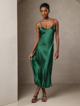 [Verde] SilkSilky-ES Spaghetti Strap V Neck Vestido 006
