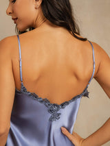 [Azul Acero] SilkSilky-ES Spaghetti Strap V Neck Camisón 005