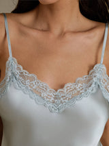 [Azul Grisáceo] SilkSilky-ES V Neck Top de tirantes 004