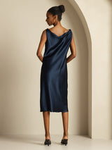 [Azul Oscuro] SilkSilky-ES Sleeveless Cowl Neck Vestido 002