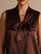 [Chocolate Negro] SilkSilky-ES Sleeveless Tie Neck Top de tirantes 004