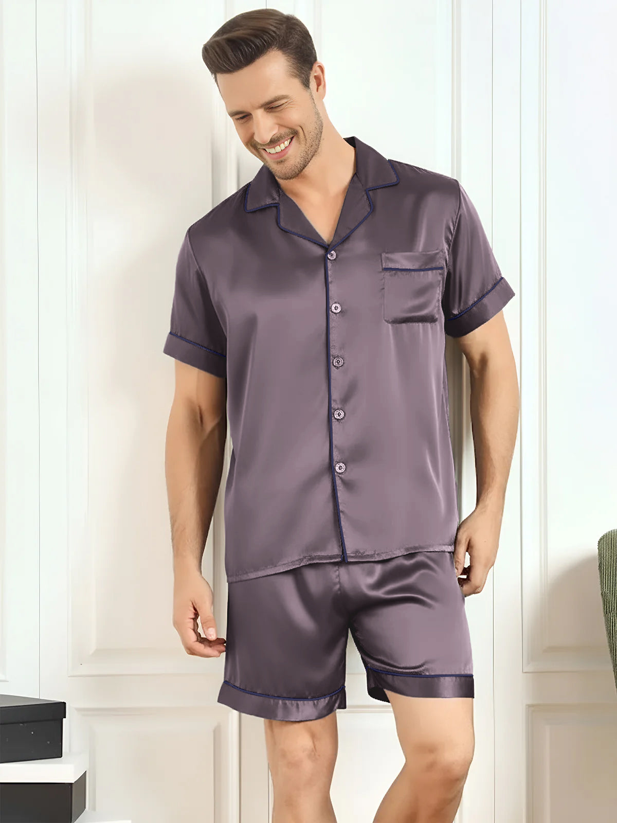 [Gris Púrpura] SilkSilky-ES Mens Pajamas 001,