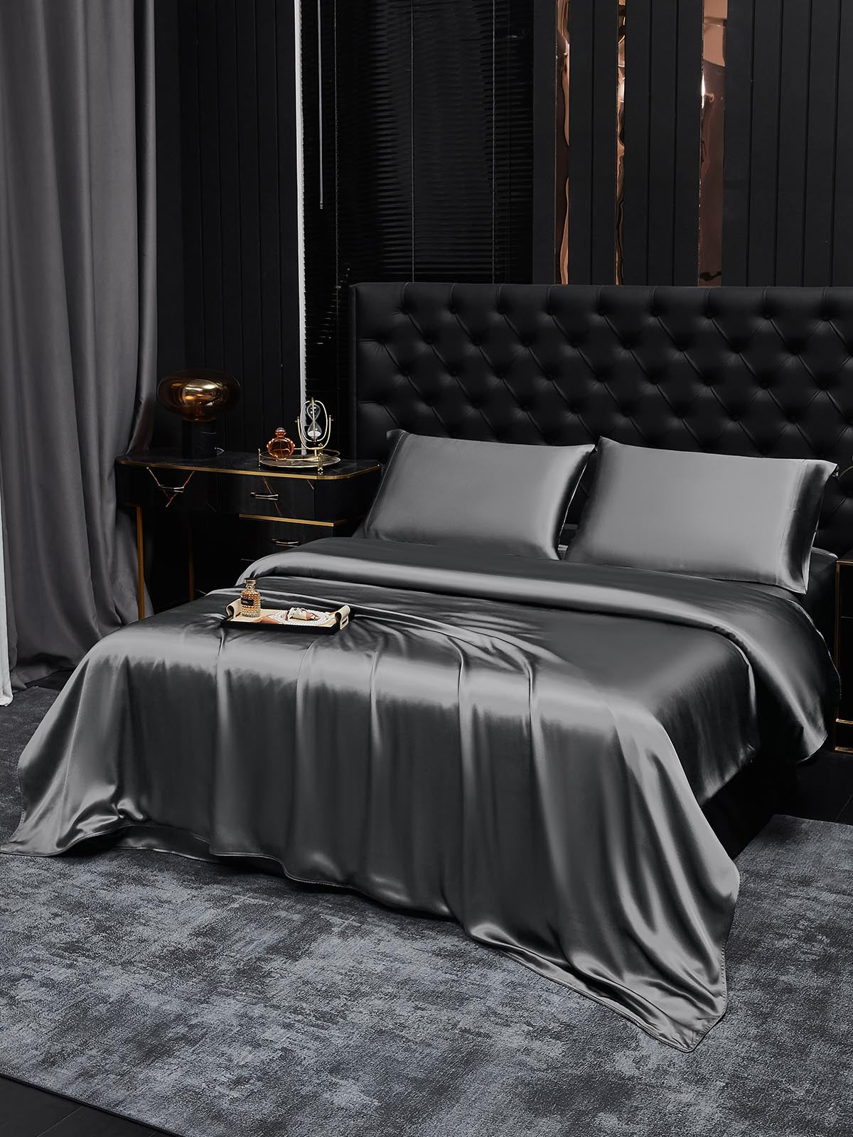 [Gris Oscuro] SilkSilky-ES 19Momme Seda Pura Bedding Set 001