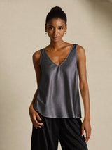 [Gris Oscuro] SilkSilky-ES Sleeveless V Neck Top de tirantes 001
