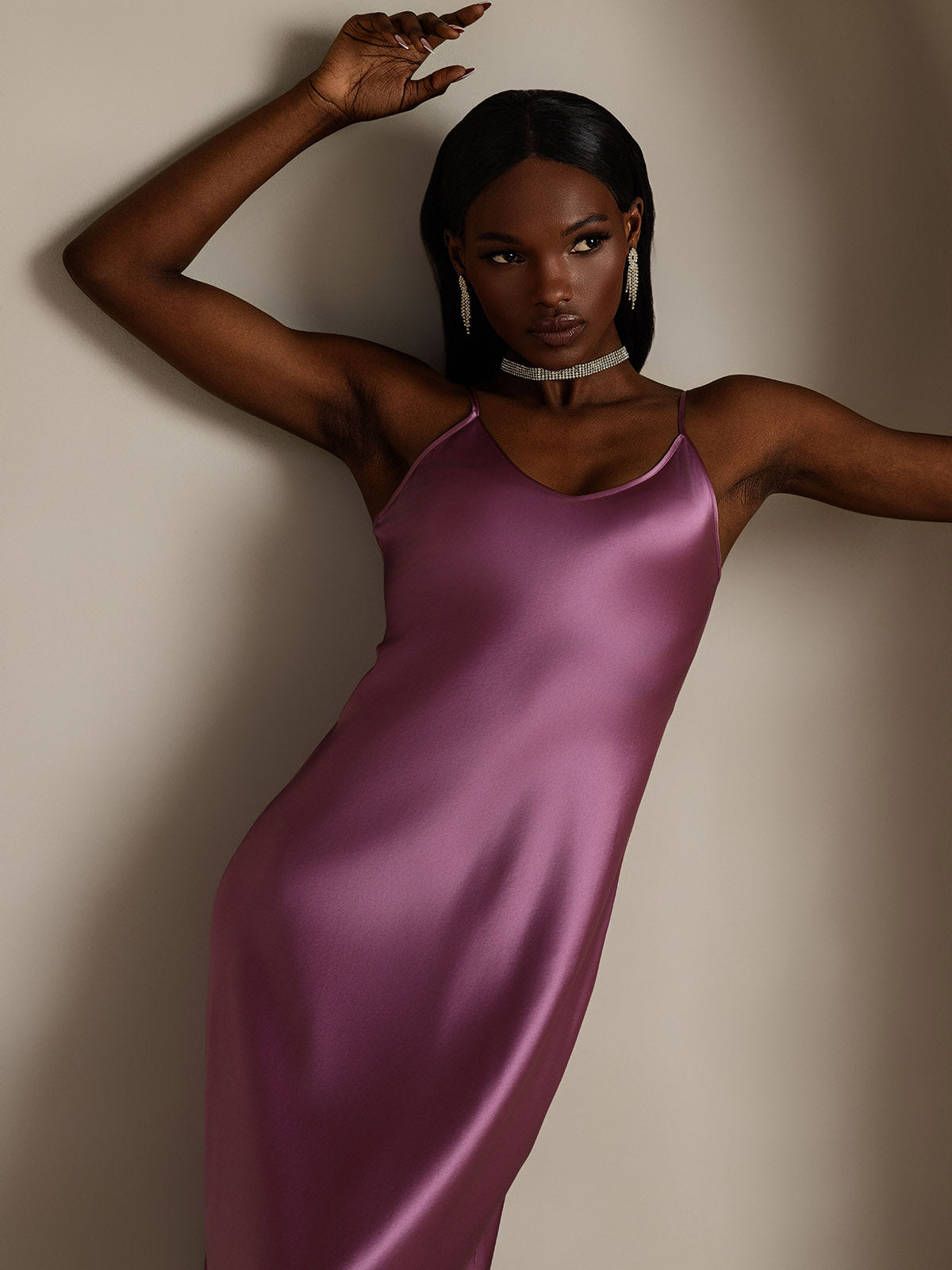 [Morado Oscuro] SilkSilky-ES Seda Pura Dress 008