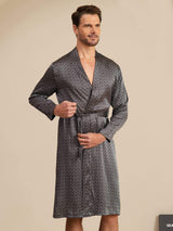 [Ginkgo Negro] SilkSilky-ES Long Sleeve V Neck Bata de hombre 003