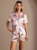 [Cebra Rosa] SilkSilky-ES Short Sleeve Lapel Collar Pijamas de mujer 001