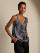 [Gris Oscuro] SilkSilky-ES Sleeveless V Neck Top de tirantes 007