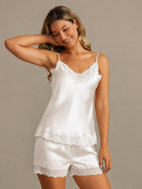 [Blanco] SilkSilky-ES Spaghetti Strap V Neck Conjunto de tirantes 001