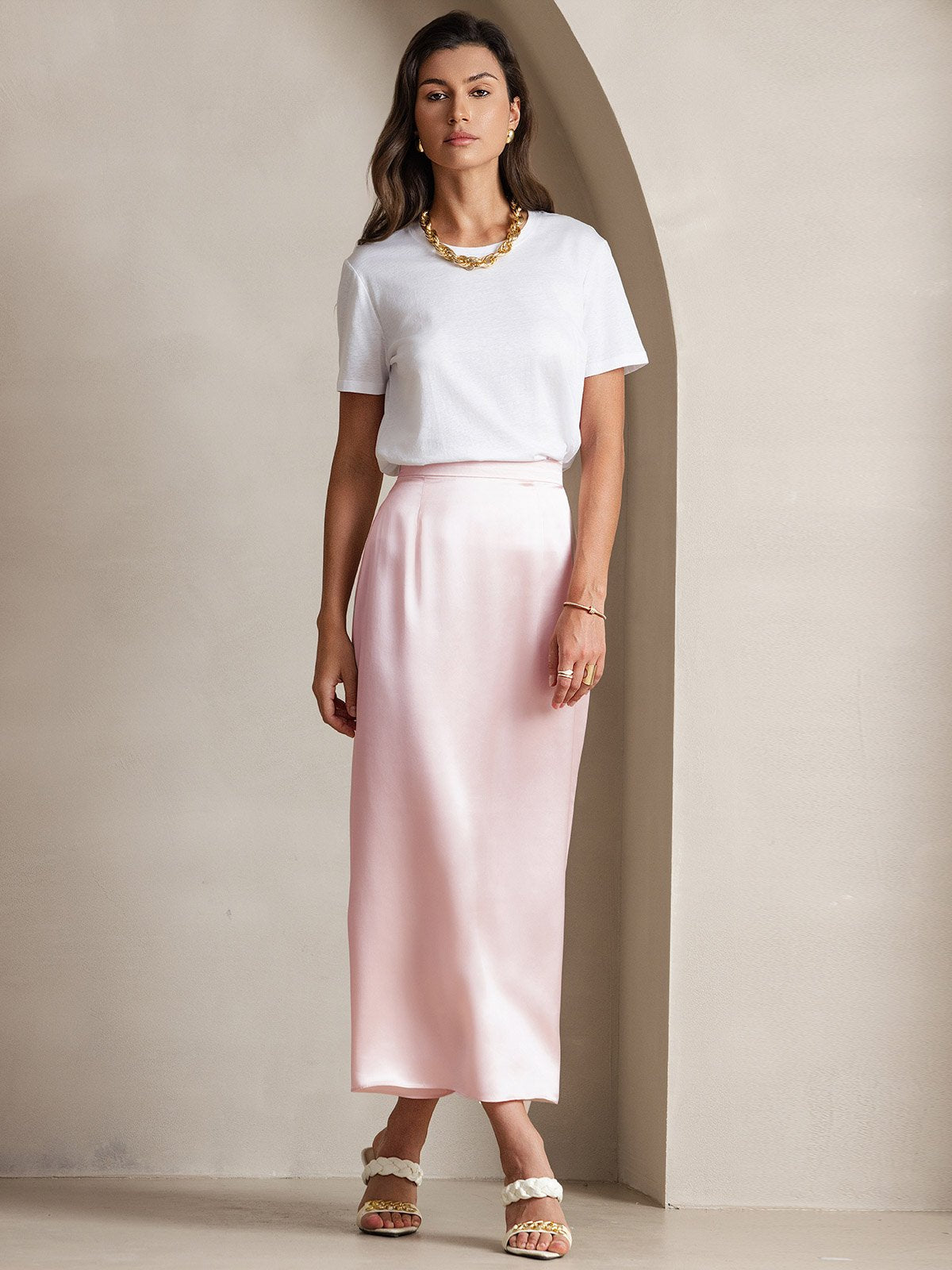[Rosa] SilkSilky-ES 19Momme Falda 005