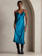 [Azul Real] SilkSilky-ES Spaghetti Strap V Neck Vestido 005