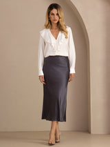 [Blanco] SilkSilky-ES Long Sleeve Deep V Neck Blusas 006
